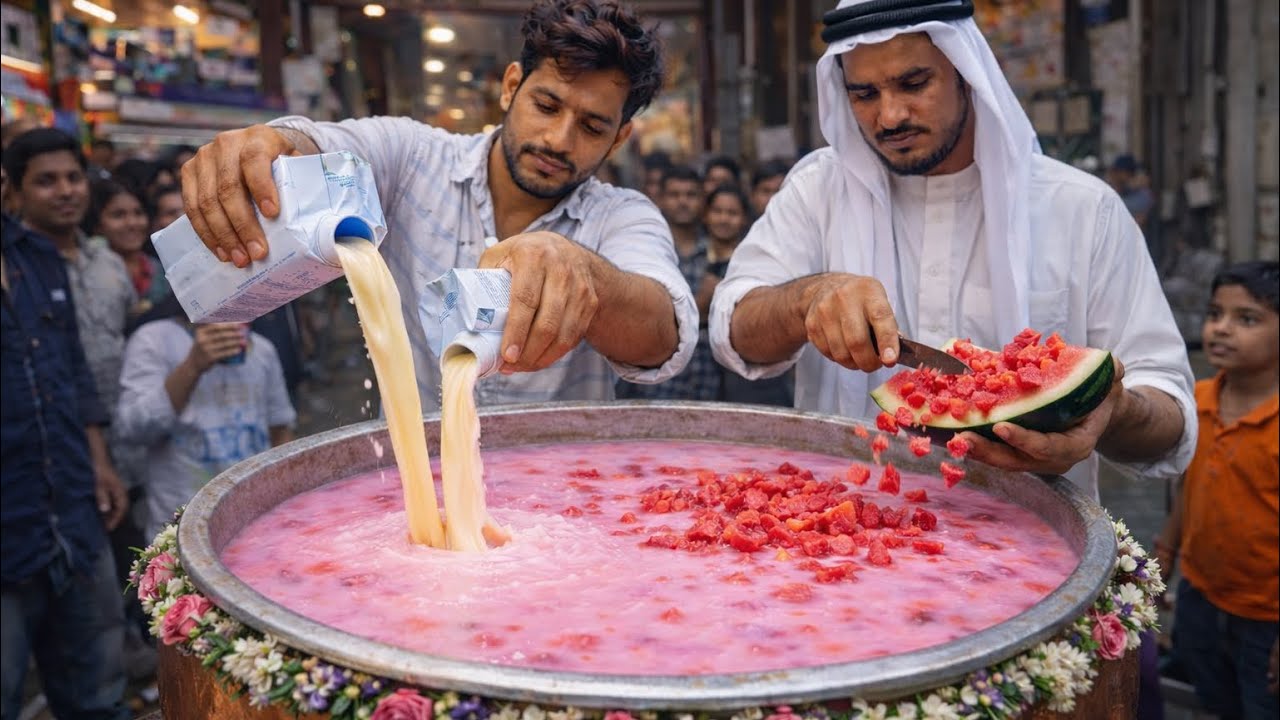 World Famous Mohabbat Sherbet Making in Old Delhi | Watermelon Rose Drink Street Food