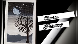 Half Moon canvas painting | step by step acrylic painting | moonart |canvas painting