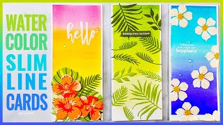 Watercolor Slimline Cards / Tall Handmade Card Ideas / Tropical Crafts