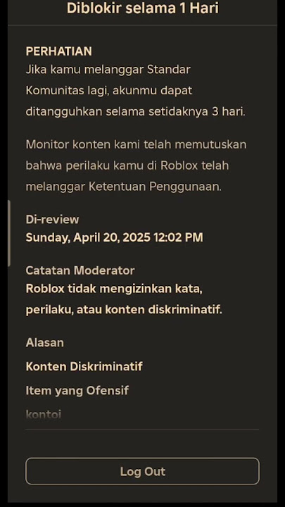 akun Roblox aku kena banned sama Roblox