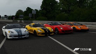 Forza 7 Drag race: Corvette C6 ZR1 vs Viper GTS vs Murcielago SV vs 599 GTO