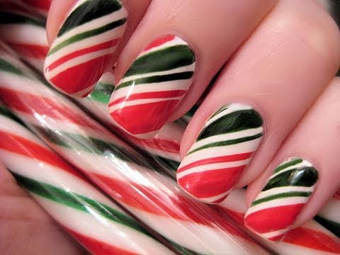 How do you make Christmas candy cane nails?