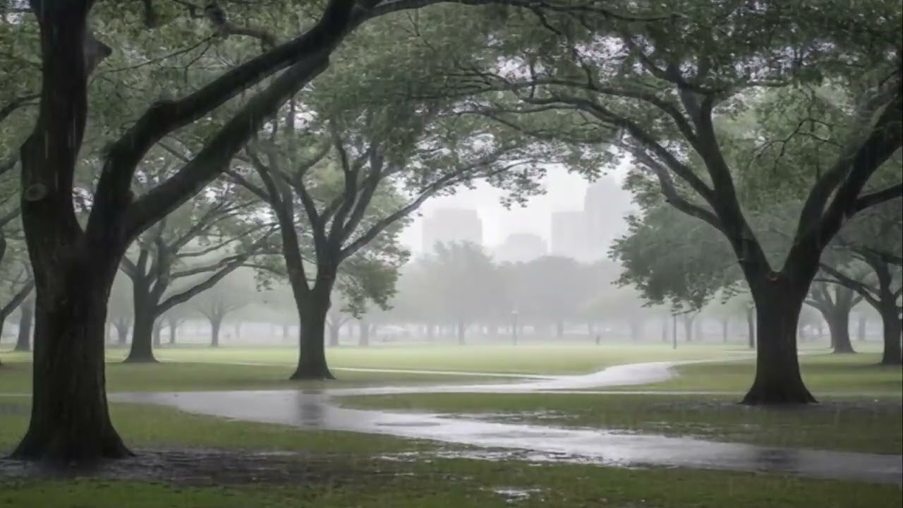 Adiós estrés con el sonido de lluvia en el parque
