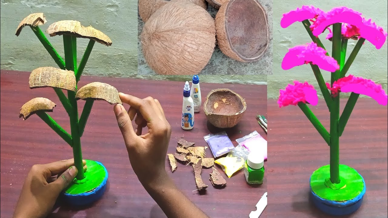 নারকোলের মালয় দিয়ে Colouring গাছ বানালাম 🎄 Coconut shell craft 🎨Eco friendly craft 🖌️ Diy Decor