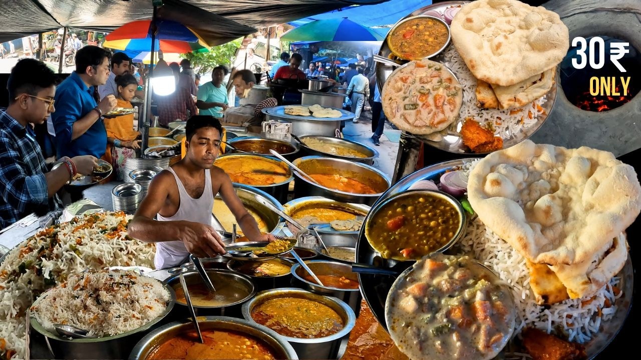 LalBazar FAMOUS Street FOOD Babu da Mix VEG Rice THALI Roti Street food India