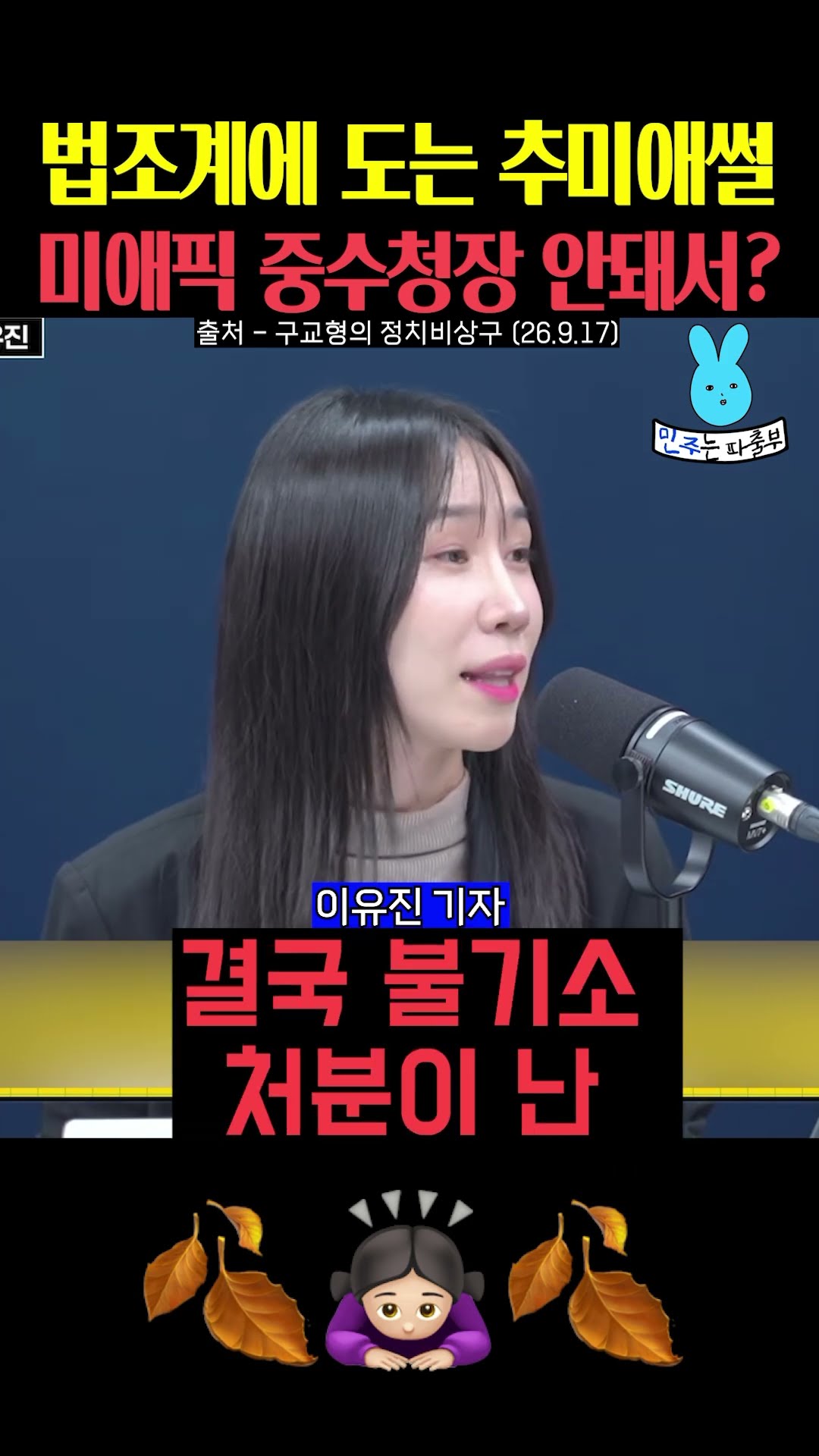 법조계에 도는 추미애썰⁉️미애픽 중수청장 안돼서⁉️ — 민주는 파출부