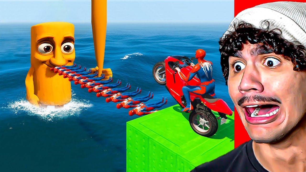 Reagindo a Homem-Aranha contra TUNG TUNG TUNG SAHUR de Moto na Ponte Arco-Íris dos Aranhas – GTA V