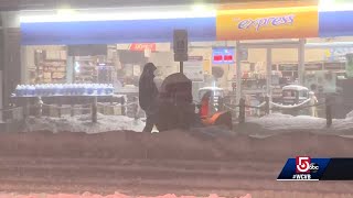 Plows work through the night to clear snow off Mass Pike