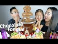 Chocolate Fondue Fruit Platter Mukbang | N.E Let's Eat