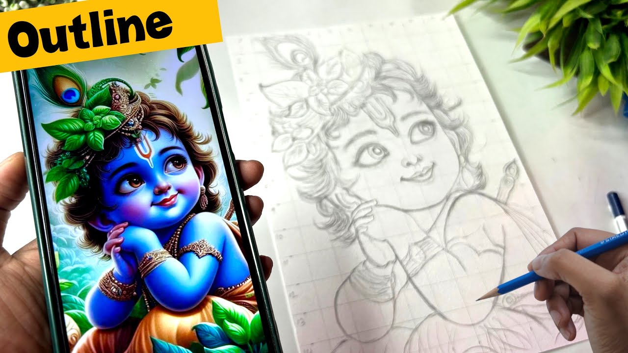 Krishna Drawing | Janmastami Drawing | Little Krishna drawing | Outline tutorial