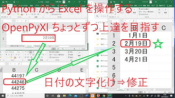Python入門5-8 Python からExcelを操作する。日付の文字化け⇒修正　OpenPyXl ちょっとずつ上達を目指す。