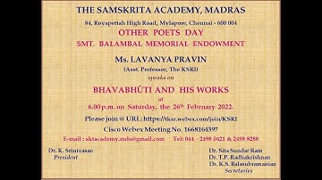 Other Poets day lecture on Bhavabhuti and His Works by Ms. Lavanya Pravin