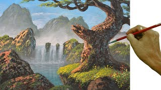 painting waterfall paint acrylic tree tutorial knife gesso using palette landscape