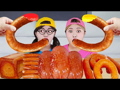 Kielbasa Sausage Challenge & Spam, Vienna Sausage Skewers, Giant Sausage Mukbang by HIU 하이유