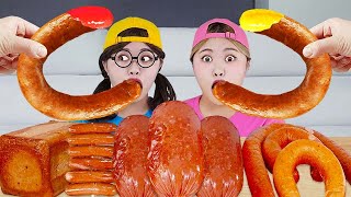 Kielbasa Sausage Challenge & Spam, Vienna Sausage Skewers, Giant Sausage Mukbang by HIU 하이유