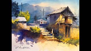 How to Paint a Sunlit Village in Watercolor | Step-by-Step Tutorial
