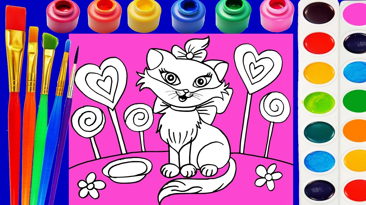 Cat Coloring Page for Kids to Learn to Color and Paint ...