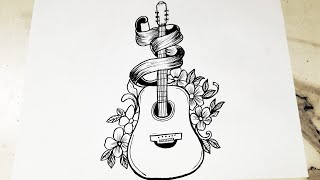 How To Draw A Guitar With Flowers Guitar Tattoo Drawing