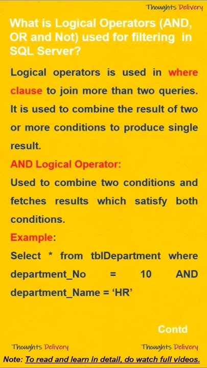 Logical Operators used for Filtering Data in SQL Server. #shorts #sql # ...