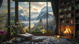 Springtime Living Room Library Nook | Cozy Fireplace Sounds with Town Views by Soothing Ambience 96 views 2 months ago 3 hours