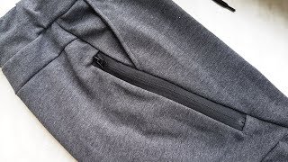 Part 1 How to sew a zipper pocket.  Sweatpants. Jak uszyć spodnie joggery kieszń z ekspresem