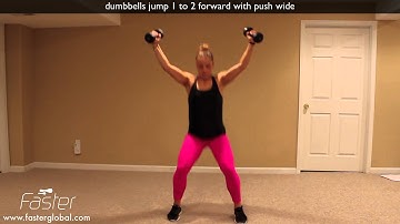 dumbbells jump 1 to 2 forward with push wide mov