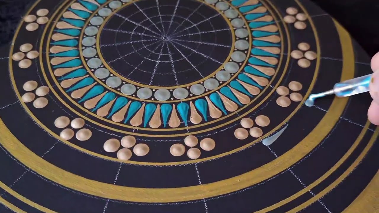 Creating a Heart-Shaped Dot Mandala | Turquoise and Gold Details 🖌💚☀️  #dotart #mandala #mandala 