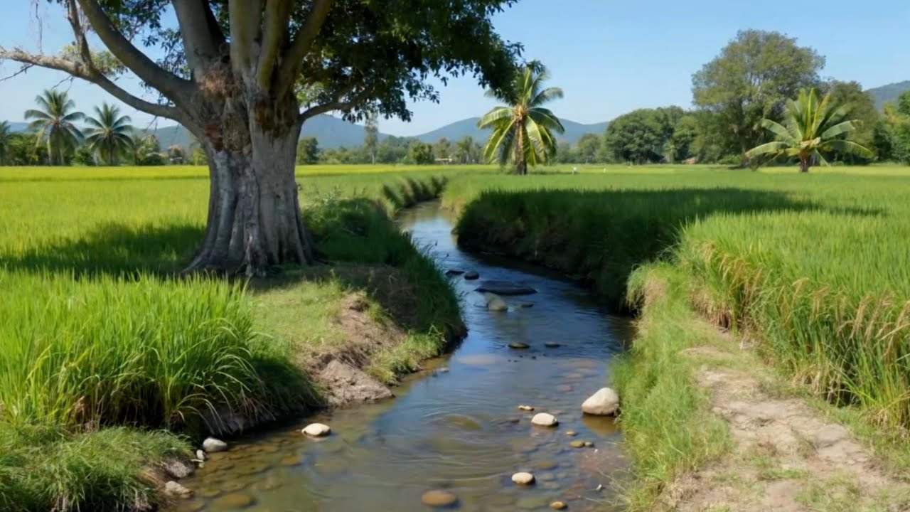 Peaceful Rice Field Water Sounds 🌾 1 Hour Natural ASMR for Sleep