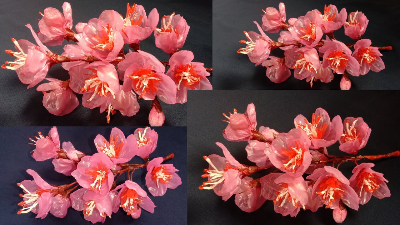 Cara membuat Bunga sakura dari plastik kresek(Tanpa setrika)//Cherry blossoms