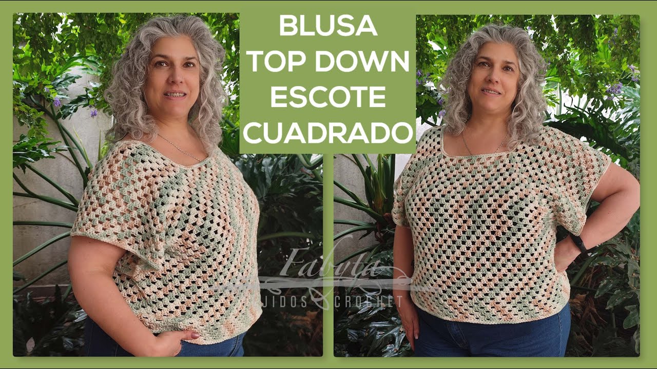 Blusa crochet XL con escote cuadrado y tecnica top down, super facil y plus size