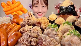 ASMR Seasoned Rice Ball Fried Chicken Chili Sausage【Mukbang/ Eating Sounds】【English subtitles】
