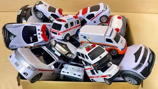 Police cars and ambulance miniature cars take turns driving down the slope! Emergency driving test.