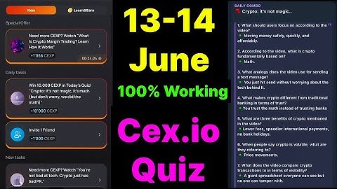 Cex.IO Quiz Answers Today 13 & 14 June | Cex.io Daily Quiz | Cex io daily combo | Cex.io daily quiz
