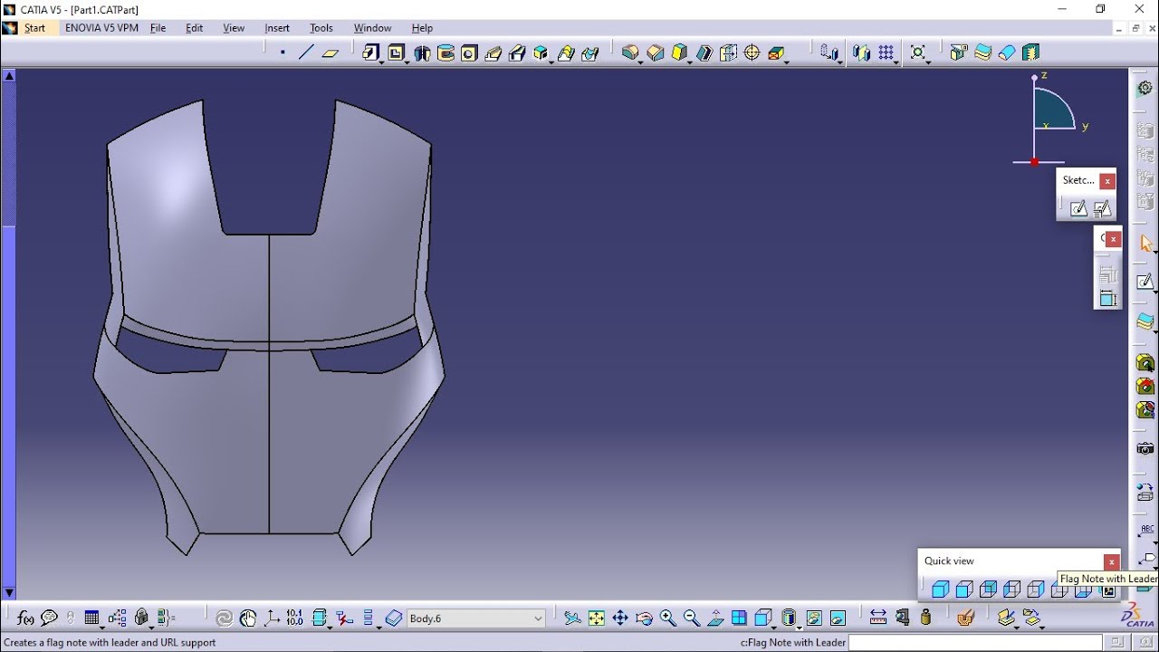 Iron Man Helmet Step by Step Tutorial 1 | Sketch tracer | free style |  CATIA V5 | @cadguruji