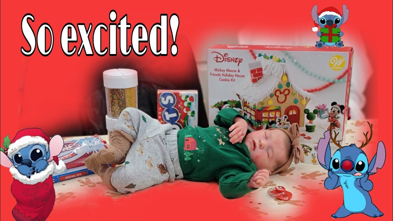 hot-glue-for-gingerbread-house-changing-reborn-baby-into-christmas