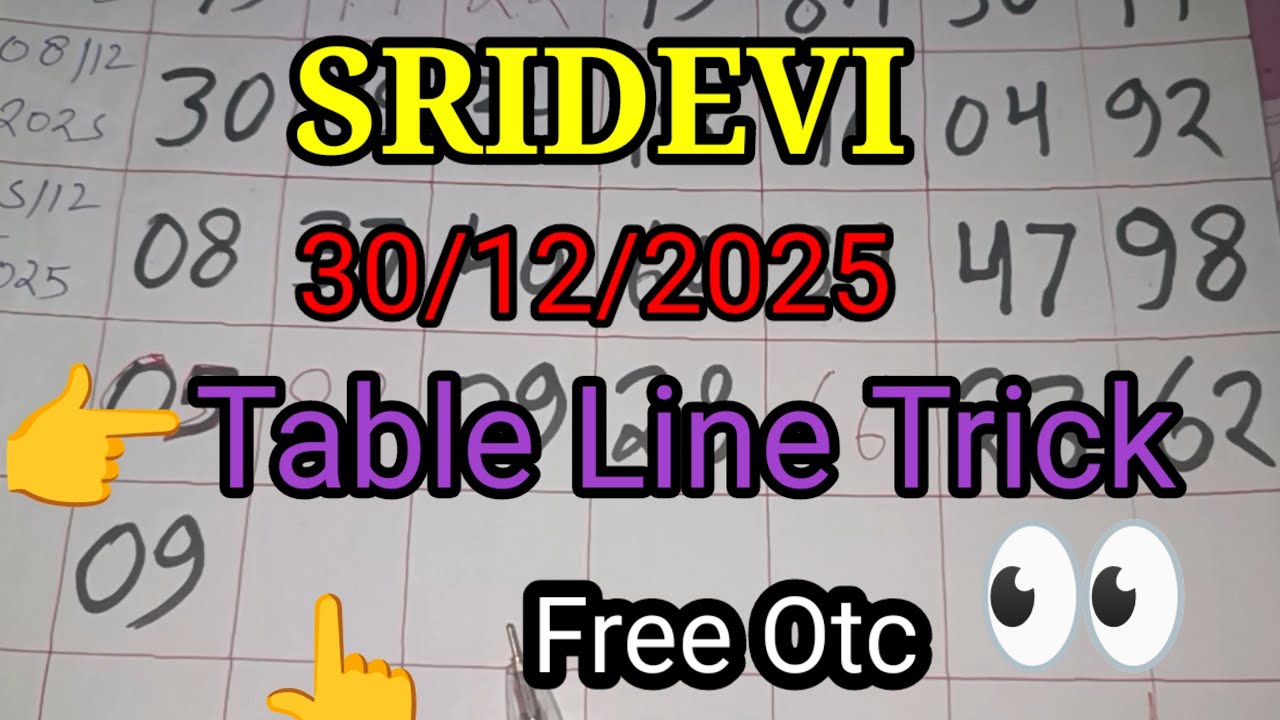 Sridevi matka 30/12/2025 | श्रीदेवी मटका | Sridevi free otc |Sridevi day matka | Sridevi night free