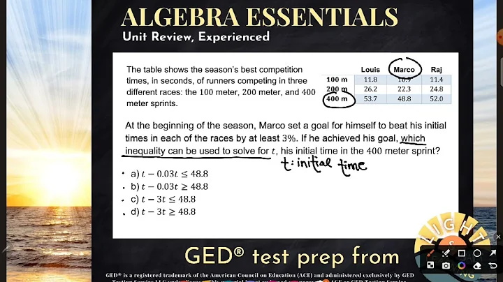 GED® Math: Write Inequality (1.UR, Exp, # 30)