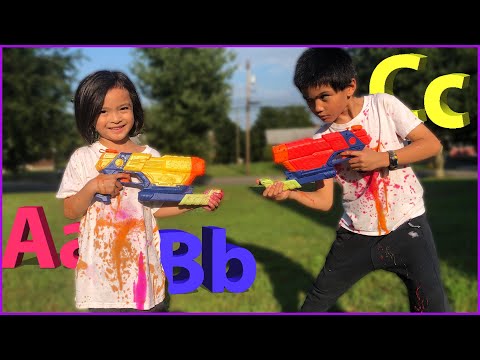 learning ABC Letter Alphabets with Water Blaster