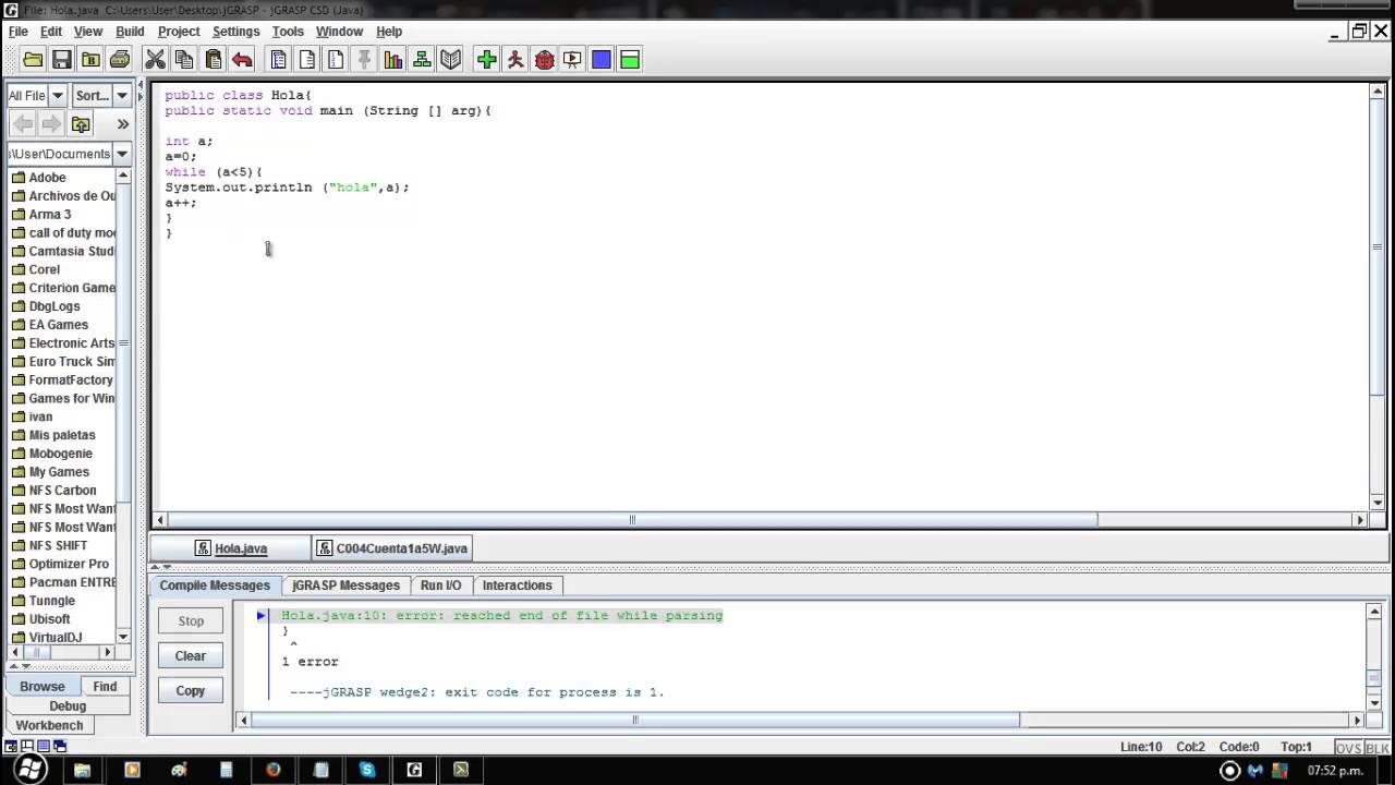 Programacion java ciclo While, Do While y For Imprimir nombre 5 veces hola  mundo - YouTube