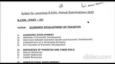 Reduced Syllabus: Economic Development of Pakistan, B-COM part 2