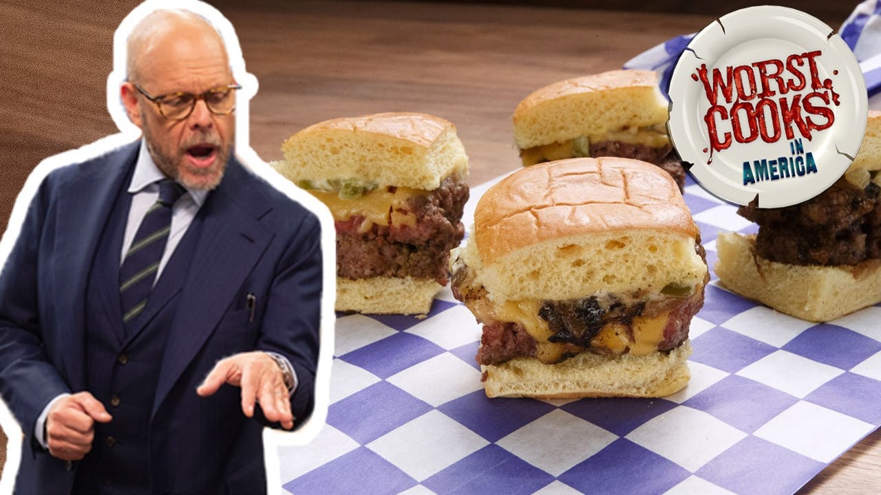 Alton Brown Makes Mini Man Burgers with Grilled Onions | Worst Cooks in America