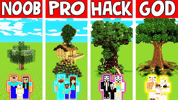 Minecraft: FAMILY TREE HOUSE BUILD CHALLENGE - NOOB vs PRO vs HACKER vs GOD in Minecraft