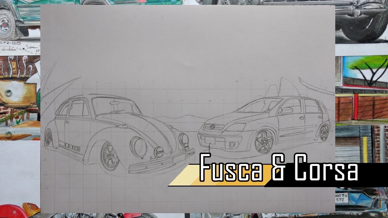 SPEED ART | Desenhando - Fusca & Corsa  Pt.1