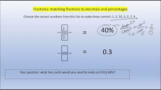 Fractions: matching fractions to decimals and percentages