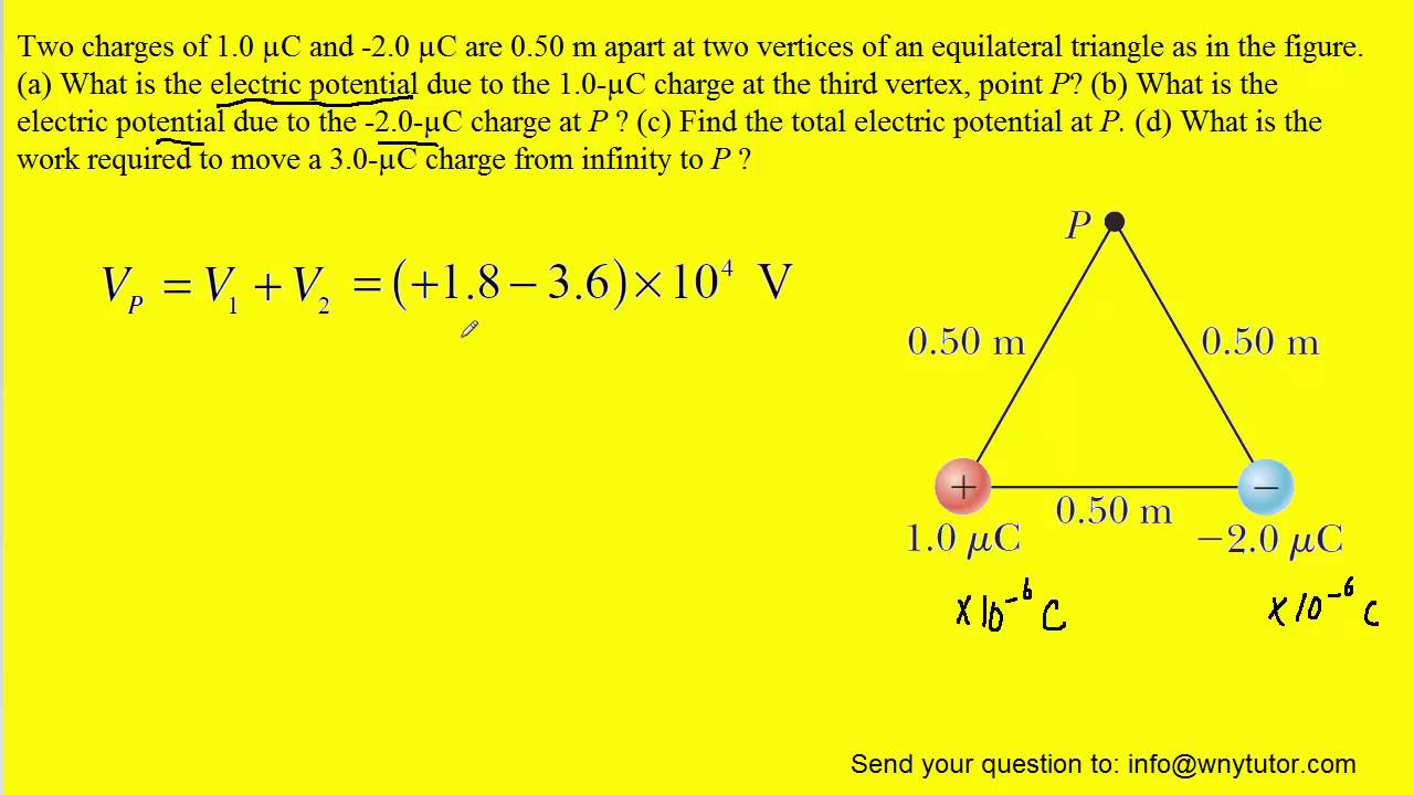 Two Charges Of 1 0 µc And 2 0 µc Are 0 50 M Apart At Two Vertices Of An Equilateral Triangle As In Youtube