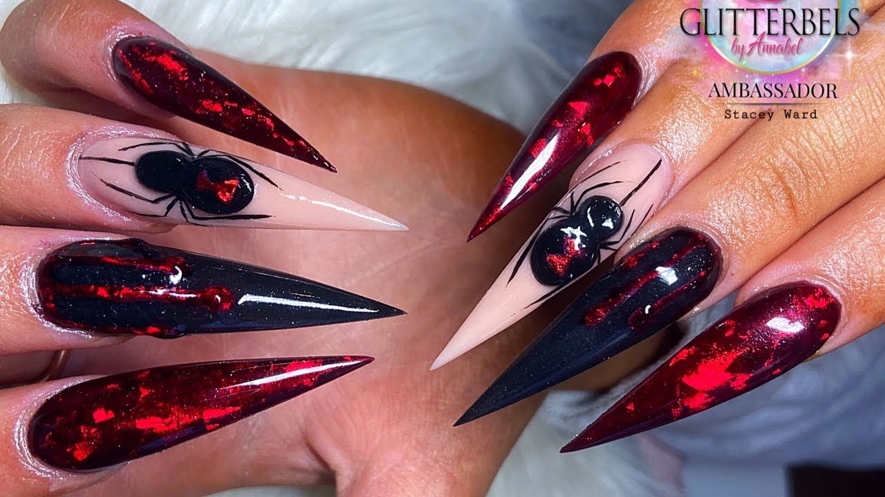 1. Spooky Spider Web Stiletto Nails - wide 1