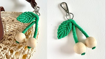 DIY Macrame Cherry Keychain | Step-by-Step Macrame Leaf Tutorial | Beginner Friendly Boho Bag Charm