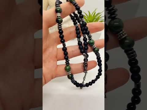 Стильне кольє-буси натуральне каміння агат, змійовик та гематит, видео 1