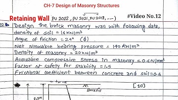 Unit:7 | Design of Masonary Retaining Wall | BE Civil | Prashant YT | Masonary Structure | 5th Sem |