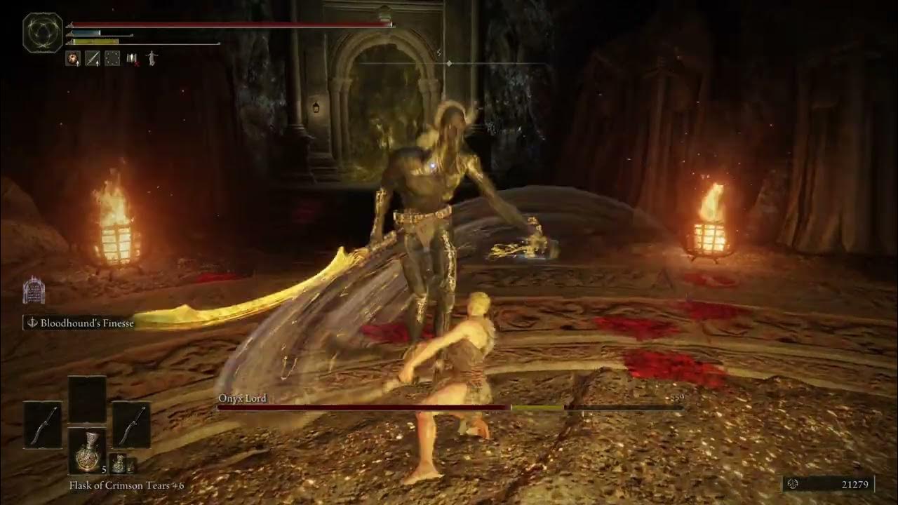Elden Ring lv. 73 DEX Bloodhound's Fang Power Stance build Onyx Lord